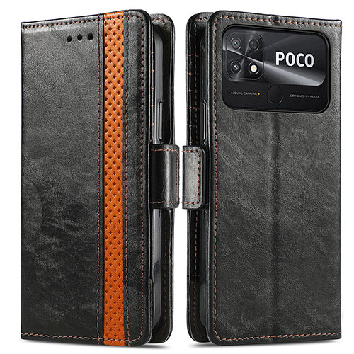 Leather Case Stands Flip Cover Holder S02D for Xiaomi Poco C40 Black