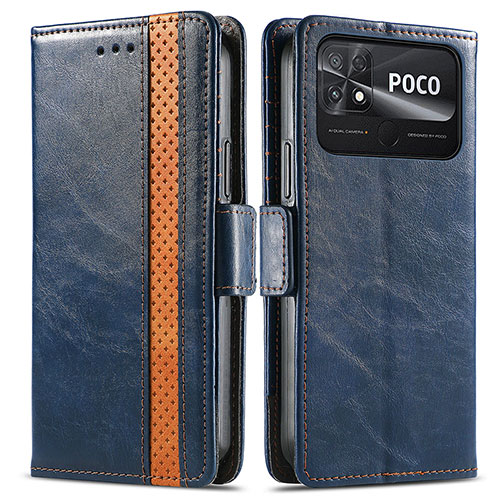 Leather Case Stands Flip Cover Holder S02D for Xiaomi Poco C40 Blue