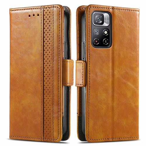 Leather Case Stands Flip Cover Holder S02D for Xiaomi Poco M4 Pro 5G Light Brown