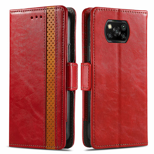 Leather Case Stands Flip Cover Holder S02D for Xiaomi Poco X3 NFC Red