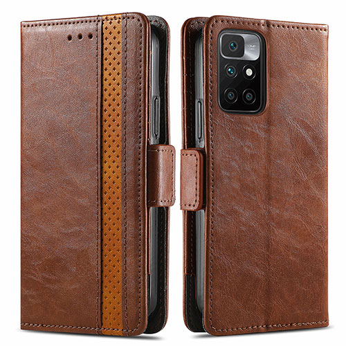 Leather Case Stands Flip Cover Holder S02D for Xiaomi Redmi 10 (2022) Brown