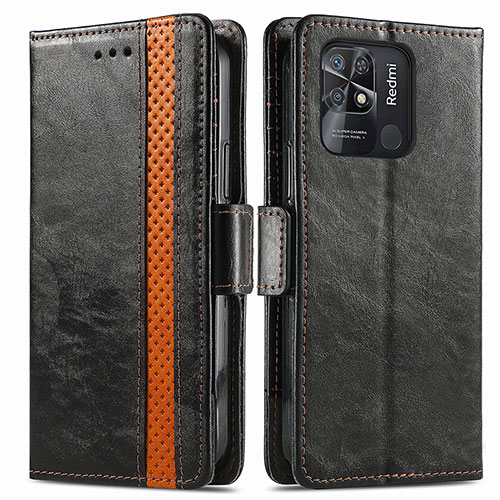 Leather Case Stands Flip Cover Holder S02D for Xiaomi Redmi 10 India Black