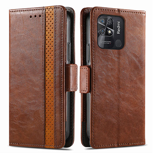 Leather Case Stands Flip Cover Holder S02D for Xiaomi Redmi 10 India Brown