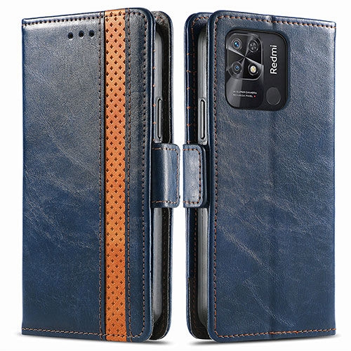 Leather Case Stands Flip Cover Holder S02D for Xiaomi Redmi 10 Power Blue
