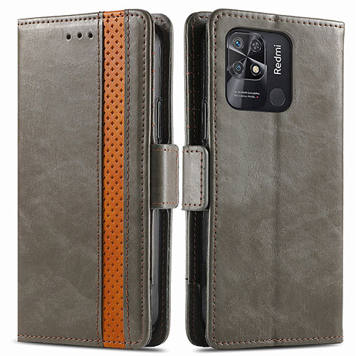 Leather Case Stands Flip Cover Holder S02D for Xiaomi Redmi 10 Power Gray