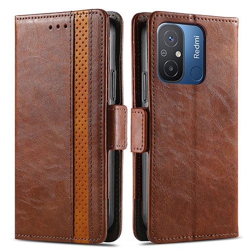 Leather Case Stands Flip Cover Holder S02D for Xiaomi Redmi 11A 4G Brown