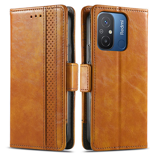 Leather Case Stands Flip Cover Holder S02D for Xiaomi Redmi 11A 4G Light Brown