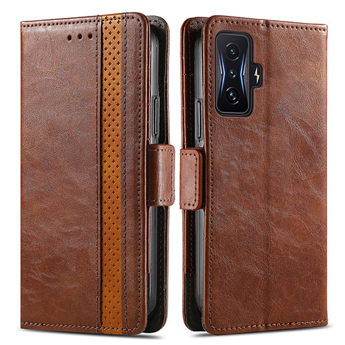 Leather Case Stands Flip Cover Holder S02D for Xiaomi Redmi K50 Gaming AMG F1 5G Brown