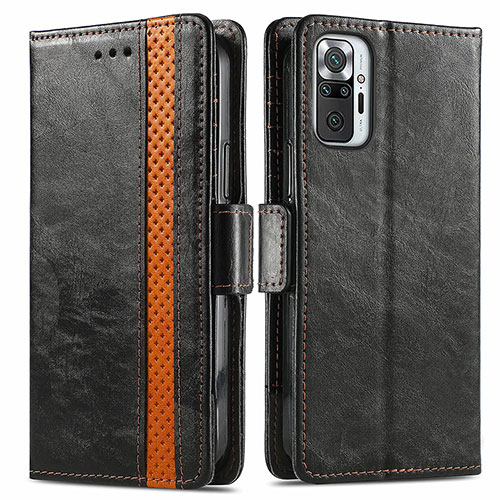 Leather Case Stands Flip Cover Holder S02D for Xiaomi Redmi Note 10 Pro 4G Black