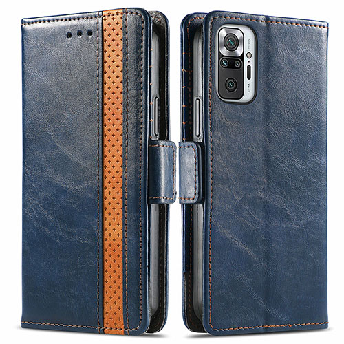 Leather Case Stands Flip Cover Holder S02D for Xiaomi Redmi Note 10 Pro 4G Blue