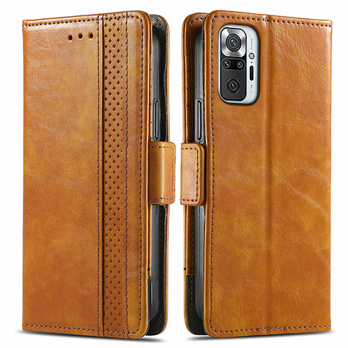 Leather Case Stands Flip Cover Holder S02D for Xiaomi Redmi Note 10 Pro 4G Light Brown