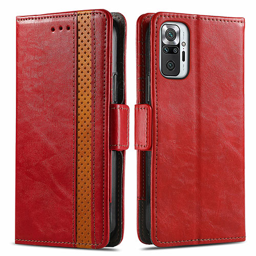 Leather Case Stands Flip Cover Holder S02D for Xiaomi Redmi Note 10 Pro 4G Red