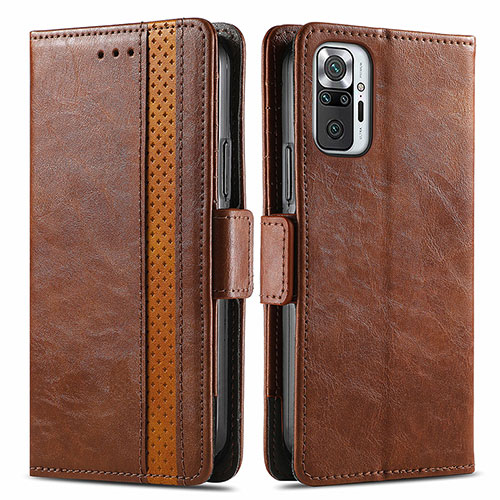 Leather Case Stands Flip Cover Holder S02D for Xiaomi Redmi Note 10 Pro Max Brown