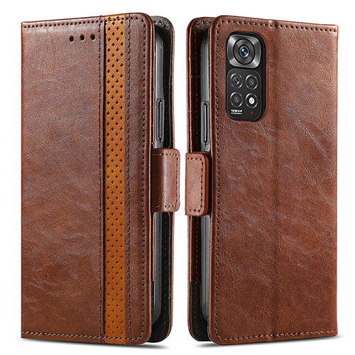 Leather Case Stands Flip Cover Holder S02D for Xiaomi Redmi Note 11 4G (2022) Brown