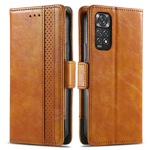 Leather Case Stands Flip Cover Holder S02D for Xiaomi Redmi Note 11 Pro 4G Light Brown