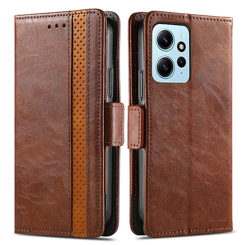 Leather Case Stands Flip Cover Holder S02D for Xiaomi Redmi Note 12 4G Brown