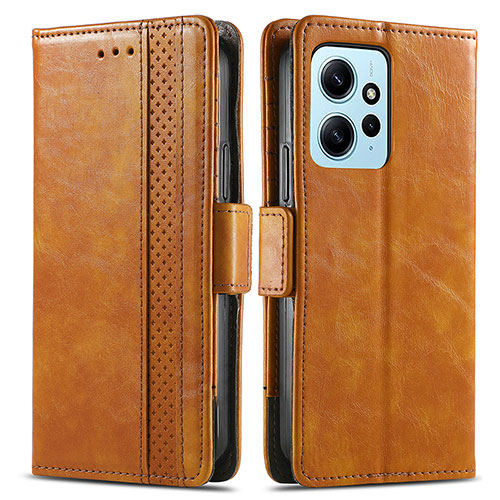 Leather Case Stands Flip Cover Holder S02D for Xiaomi Redmi Note 12 4G Light Brown