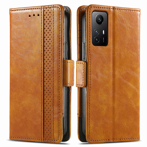 Leather Case Stands Flip Cover Holder S02D for Xiaomi Redmi Note 12S Light Brown