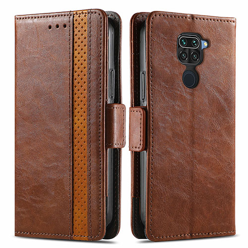 Leather Case Stands Flip Cover Holder S02D for Xiaomi Redmi Note 9 Brown