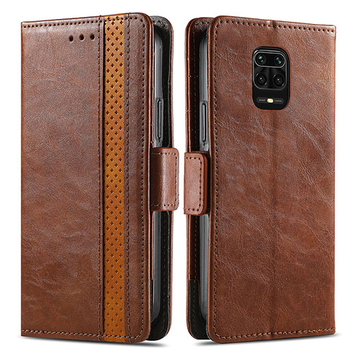 Leather Case Stands Flip Cover Holder S02D for Xiaomi Redmi Note 9 Pro Max Brown