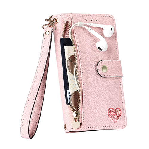 Leather Case Stands Flip Cover Holder S03D for Apple iPhone 15 Pink