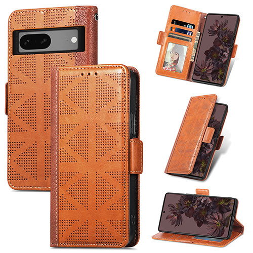 Leather Case Stands Flip Cover Holder S03D for Google Pixel 7 5G Brown