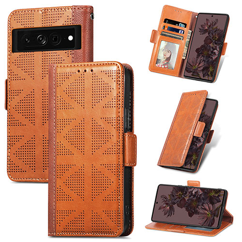 Leather Case Stands Flip Cover Holder S03D for Google Pixel 7 Pro 5G Brown