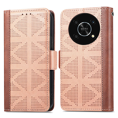 Leather Case Stands Flip Cover Holder S03D for Huawei Enjoy 50 Pro Light Brown