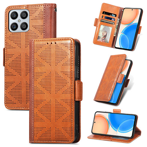 Leather Case Stands Flip Cover Holder S03D for Huawei Honor X8 4G Brown