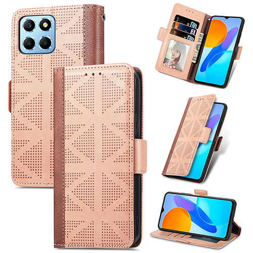 Leather Case Stands Flip Cover Holder S03D for Huawei Honor X8a 5G Light Brown