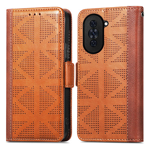 Leather Case Stands Flip Cover Holder S03D for Huawei Nova 10 Brown