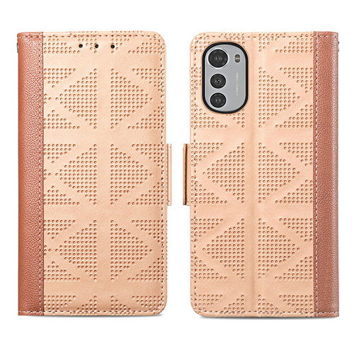 Leather Case Stands Flip Cover Holder S03D for Motorola Moto E32 Light Brown