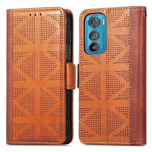 Leather Case Stands Flip Cover Holder S03D for Motorola Moto Edge 30 5G Brown