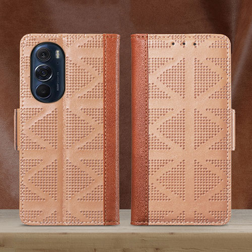 Leather Case Stands Flip Cover Holder S03D for Motorola Moto Edge 30 Pro 5G Light Brown