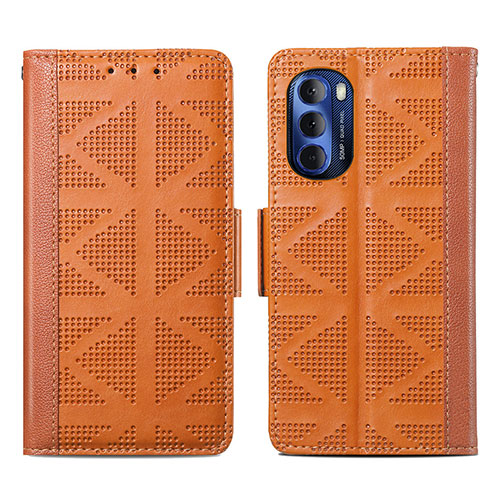 Leather Case Stands Flip Cover Holder S03D for Motorola Moto G Stylus (2022) 4G Brown