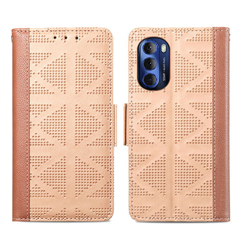 Leather Case Stands Flip Cover Holder S03D for Motorola Moto G Stylus (2022) 4G Light Brown