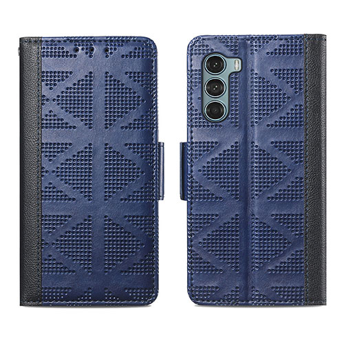 Leather Case Stands Flip Cover Holder S03D for Motorola Moto G200 5G Blue
