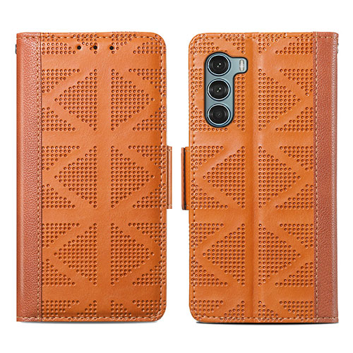 Leather Case Stands Flip Cover Holder S03D for Motorola Moto G200 5G Brown