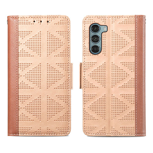 Leather Case Stands Flip Cover Holder S03D for Motorola Moto G200 5G Light Brown