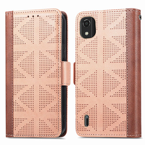 Leather Case Stands Flip Cover Holder S03D for Nokia C2 2nd Edition Light Brown