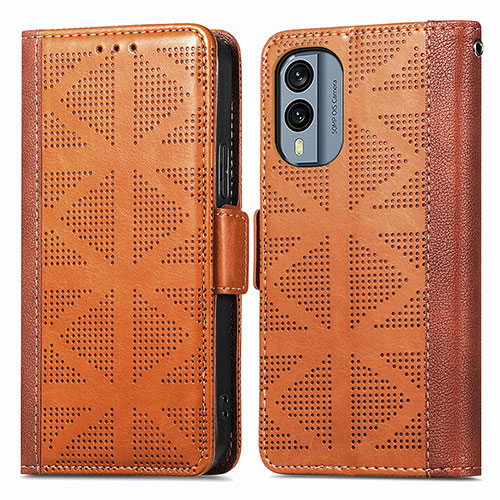 Leather Case Stands Flip Cover Holder S03D for Nokia X30 5G Brown