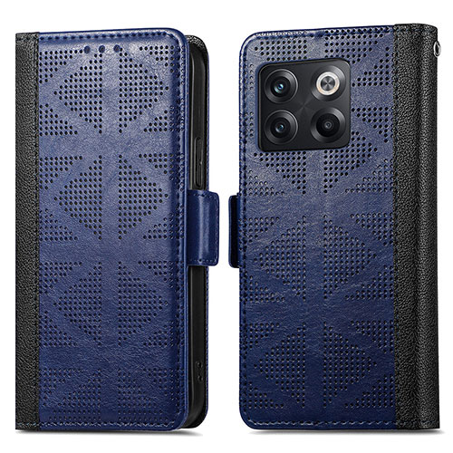 Leather Case Stands Flip Cover Holder S03D for OnePlus 10T 5G Blue