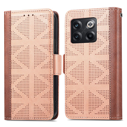 Leather Case Stands Flip Cover Holder S03D for OnePlus 10T 5G Light Brown