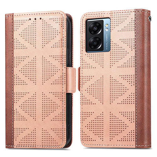 Leather Case Stands Flip Cover Holder S03D for Oppo A77 5G Light Brown