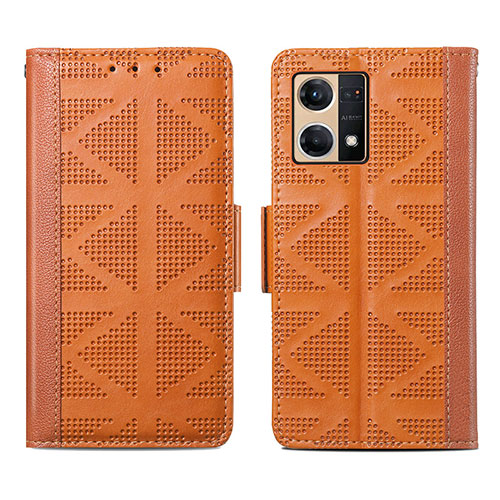 Leather Case Stands Flip Cover Holder S03D for Oppo F21 Pro 4G Brown