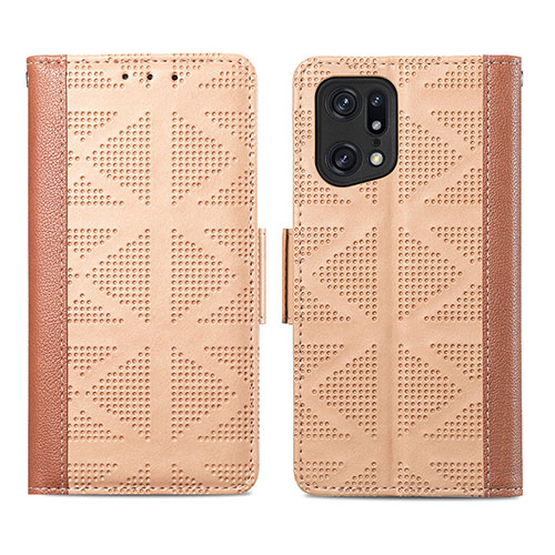 Leather Case Stands Flip Cover Holder S03D for Oppo Find X5 5G Light Brown