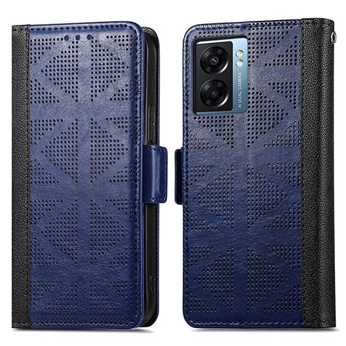 Leather Case Stands Flip Cover Holder S03D for Oppo K10 5G India Blue