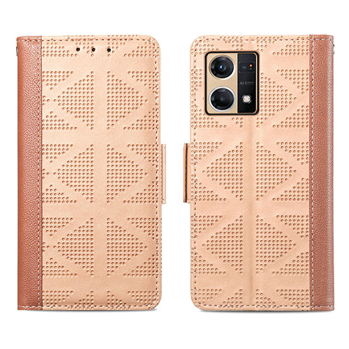 Leather Case Stands Flip Cover Holder S03D for Oppo Reno8 4G Light Brown