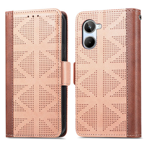 Leather Case Stands Flip Cover Holder S03D for Realme 10 4G Light Brown