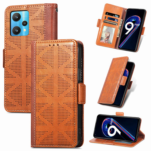 Leather Case Stands Flip Cover Holder S03D for Realme 9 Pro 5G Brown